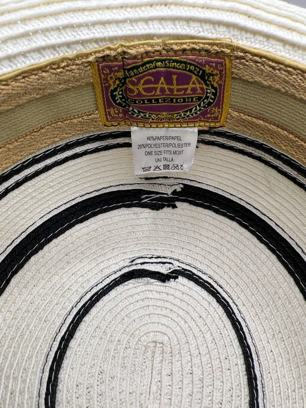 032. Scala Striped Wide Brim Sun Hat Black & White